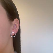 Load image into Gallery viewer, Straight hammered silver open circle studs