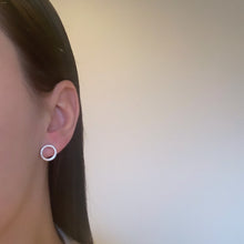 Load image into Gallery viewer, Straight hammered silver open circle studs