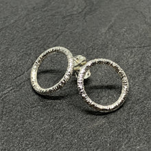Load image into Gallery viewer, Straight hammered silver open circle studs