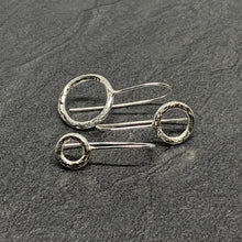 Load image into Gallery viewer, Square hammered silver open circle drops