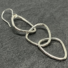 Load image into Gallery viewer, Hammered silver triple "pebble" drops