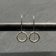 Load image into Gallery viewer, Straight hammered silver open circle drops