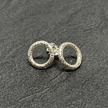 Load image into Gallery viewer, Straight hammered silver open circle studs