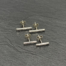 Load image into Gallery viewer, Square hammered silver bar studs