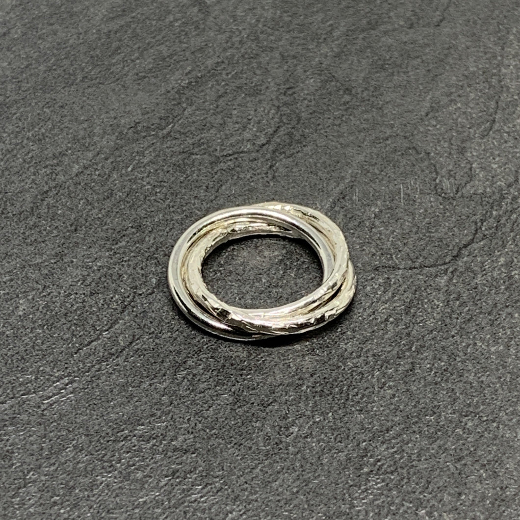 Square hammered silver triple ring