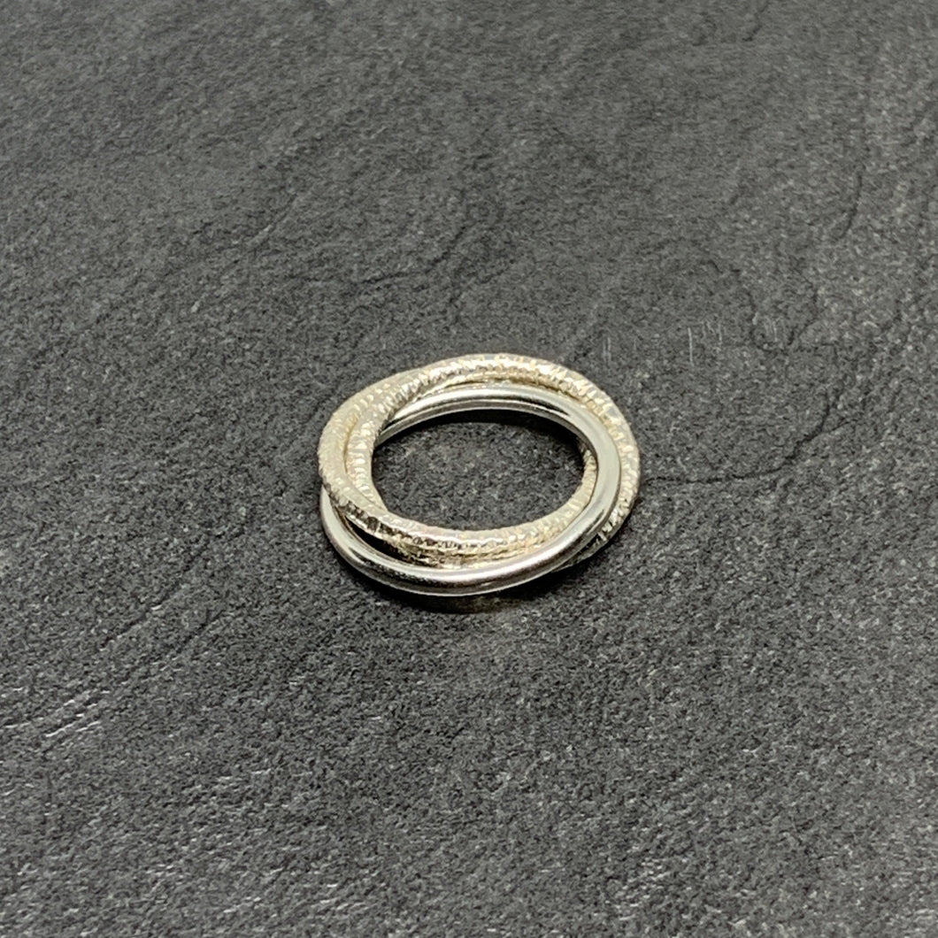 Straight hammered silver triple ring