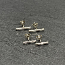 Load image into Gallery viewer, Square hammered silver bar studs
